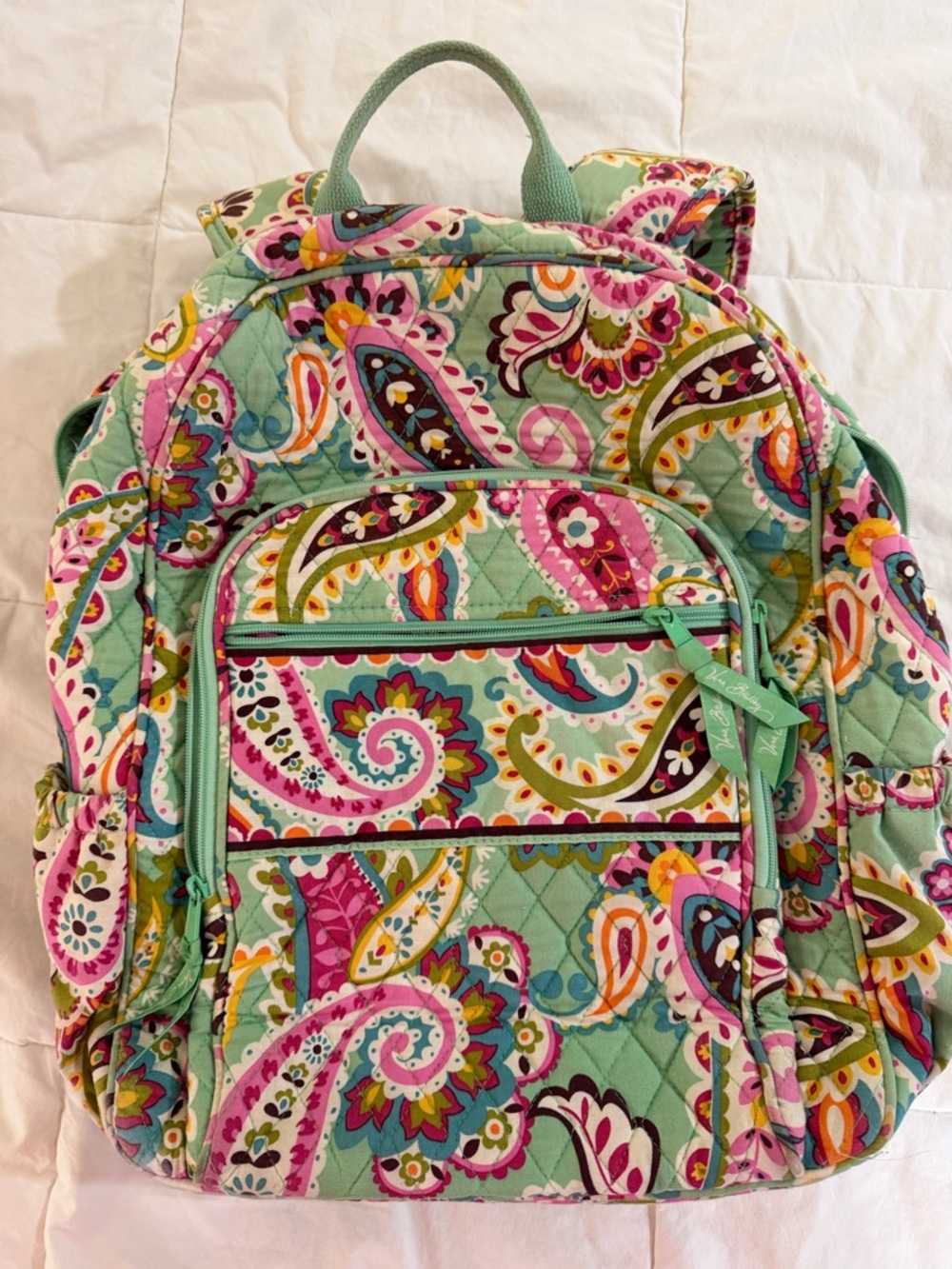 Vera Bradley Mint Quilted Backpack with Multicolor Paisley
